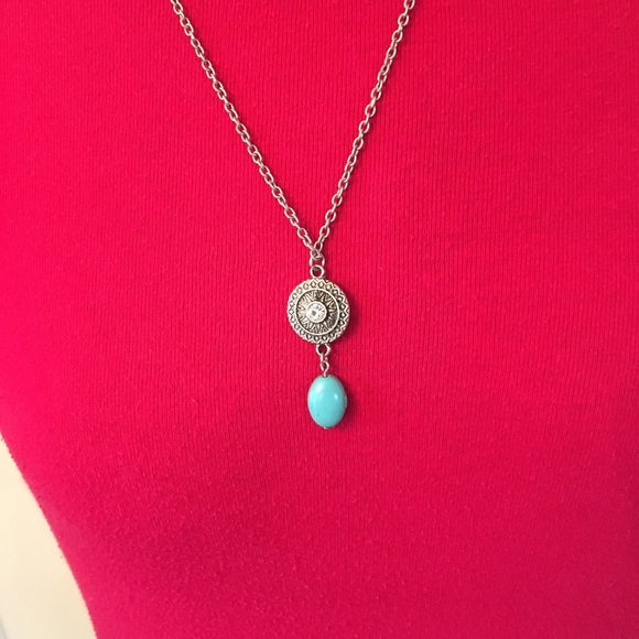 4/$10 Silver-Tone & Turquoise Colored Necklace - Picture 2 of 7